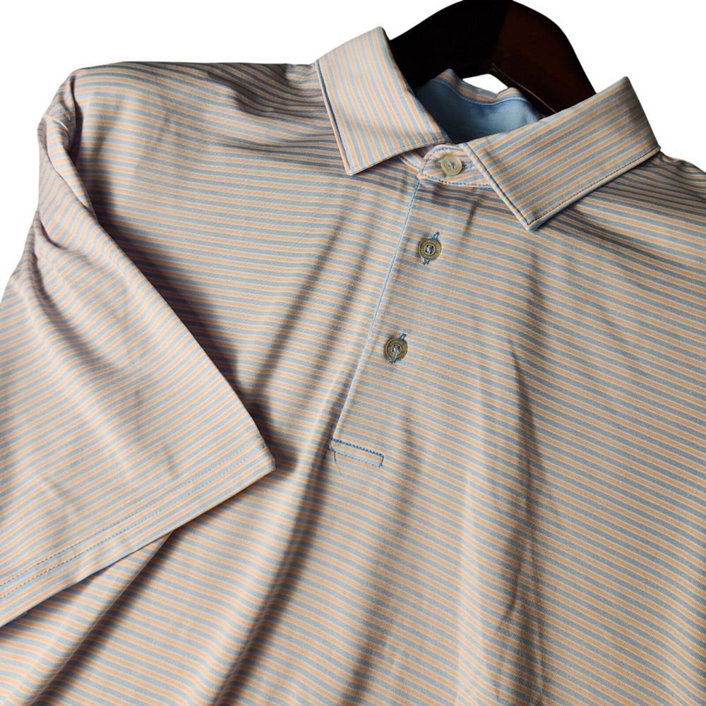 Southern Tide Polo Shirt Mens XL Blue Orange Striped Performance Short Sleeve